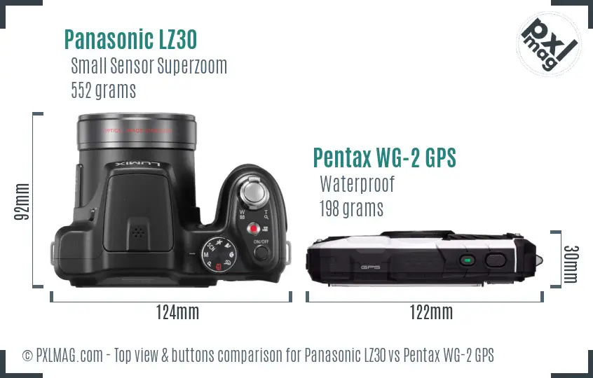 Panasonic LZ30 vs Pentax WG-2 GPS top view buttons comparison