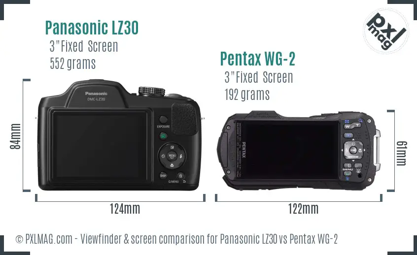 Panasonic LZ30 vs Pentax WG-2 Screen and Viewfinder comparison