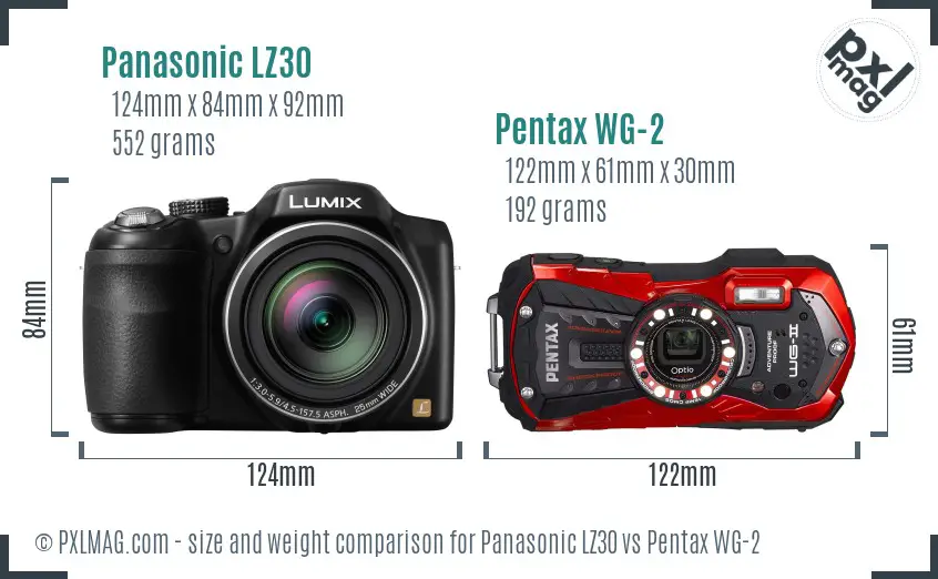 Panasonic LZ30 vs Pentax WG-2 size comparison