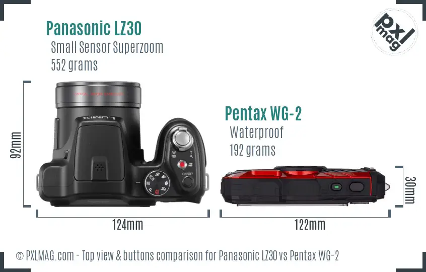 Panasonic LZ30 vs Pentax WG-2 top view buttons comparison