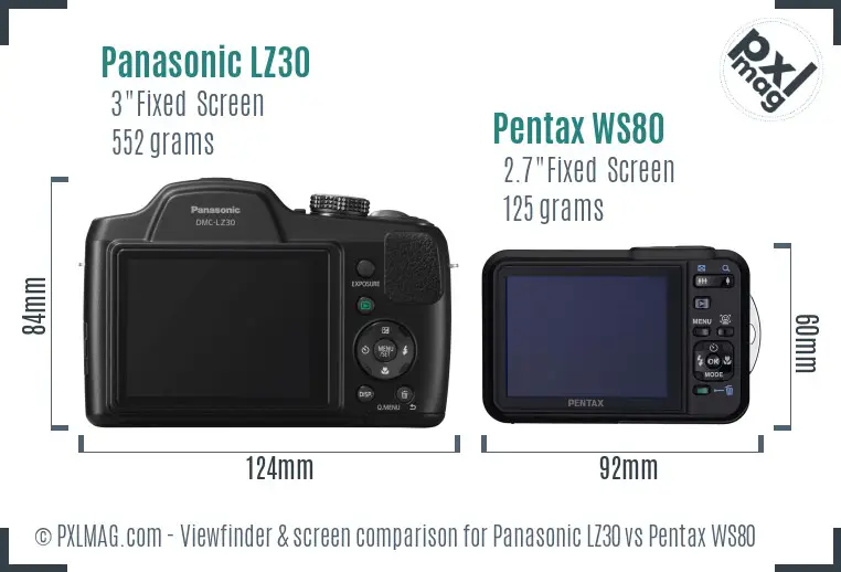 Panasonic LZ30 vs Pentax WS80 Screen and Viewfinder comparison