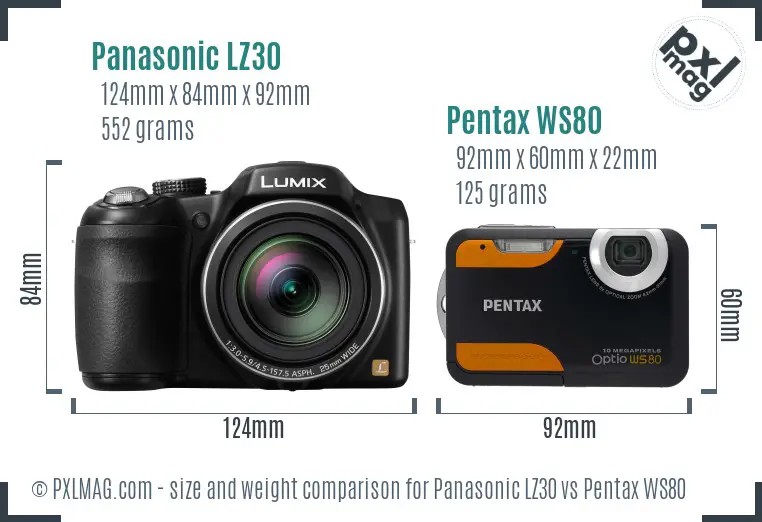 Panasonic LZ30 vs Pentax WS80 size comparison