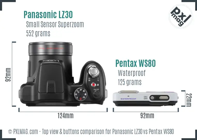 Panasonic LZ30 vs Pentax WS80 top view buttons comparison
