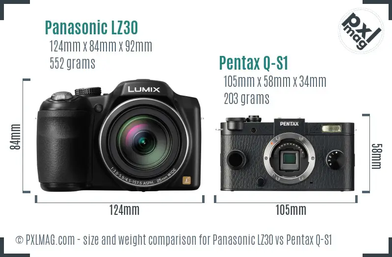 Panasonic LZ30 vs Pentax Q-S1 size comparison