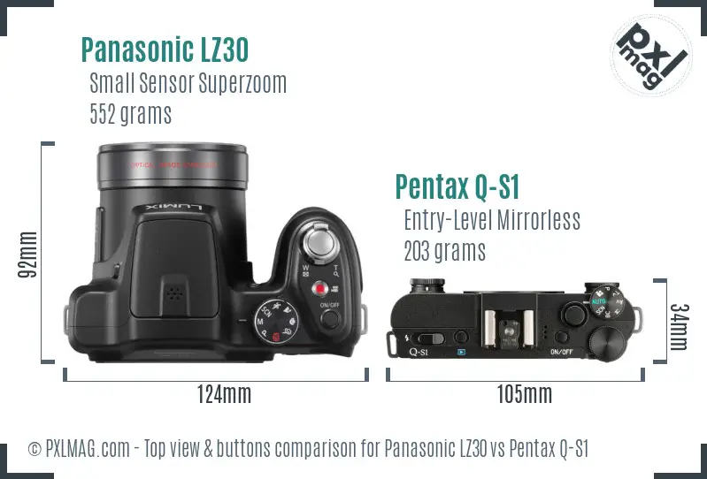 Panasonic LZ30 vs Pentax Q-S1 top view buttons comparison
