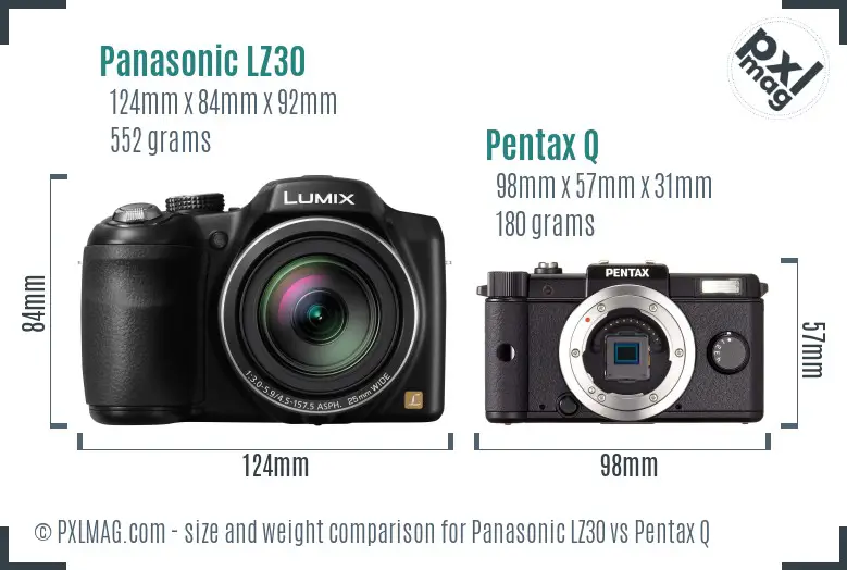 Panasonic LZ30 vs Pentax Q size comparison