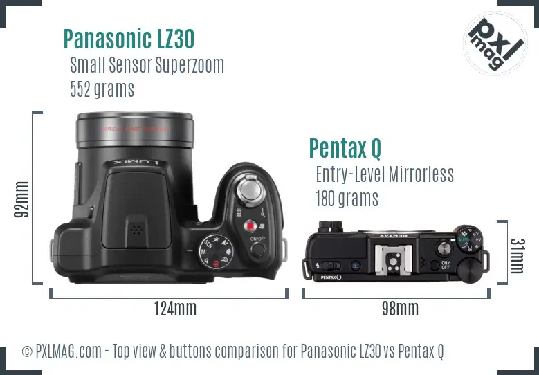 Panasonic LZ30 vs Pentax Q top view buttons comparison