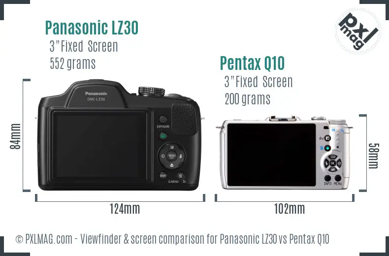 Panasonic LZ30 vs Pentax Q10 Screen and Viewfinder comparison