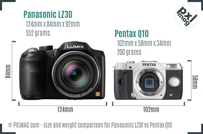 Panasonic LZ30 vs Pentax Q10 size comparison