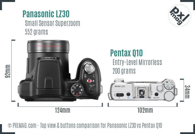 Panasonic LZ30 vs Pentax Q10 top view buttons comparison