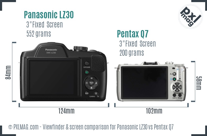 Panasonic LZ30 vs Pentax Q7 Screen and Viewfinder comparison