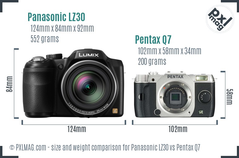 Panasonic LZ30 vs Pentax Q7 size comparison