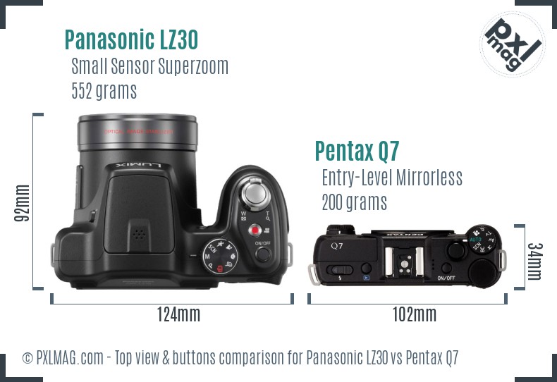 Panasonic LZ30 vs Pentax Q7 top view buttons comparison