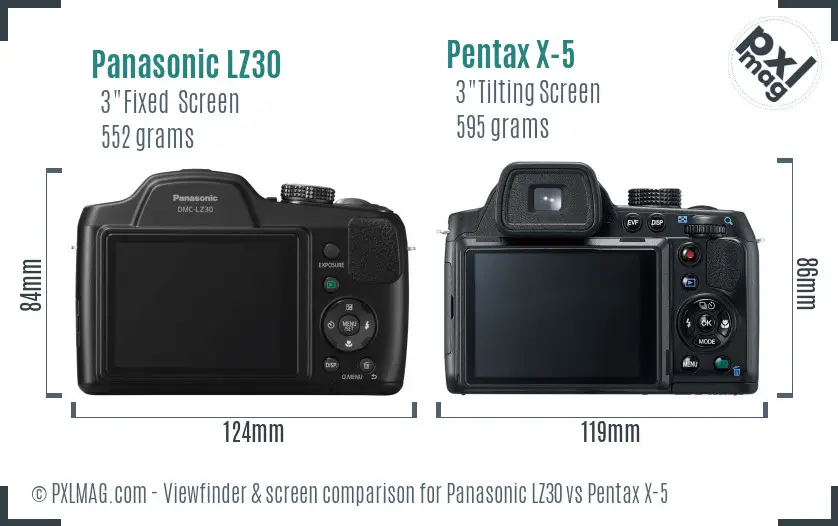 Panasonic LZ30 vs Pentax X-5 Screen and Viewfinder comparison