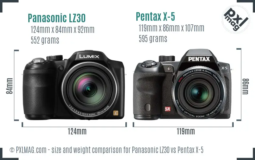 Panasonic LZ30 vs Pentax X-5 size comparison