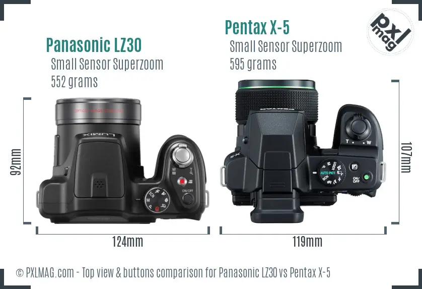 Panasonic LZ30 vs Pentax X-5 top view buttons comparison
