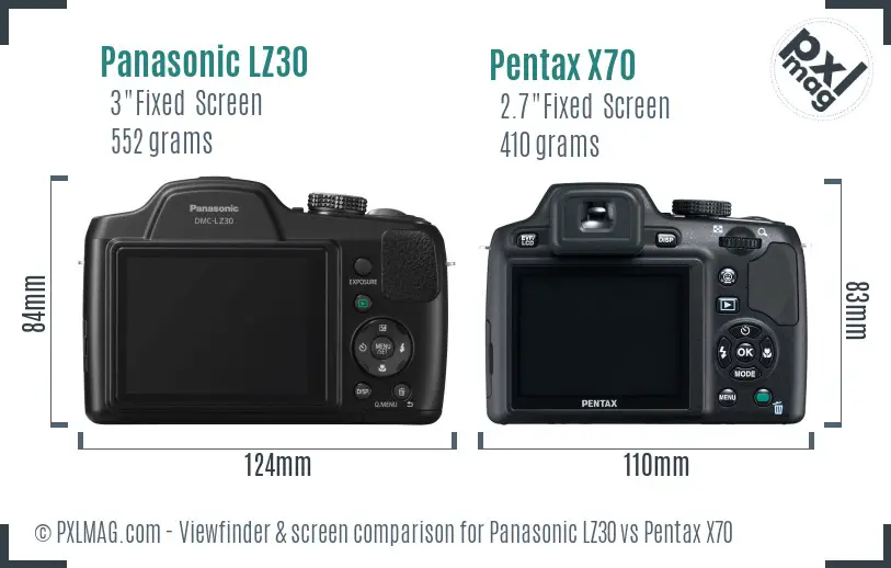 Panasonic LZ30 vs Pentax X70 Screen and Viewfinder comparison