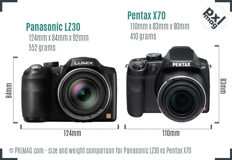 Panasonic LZ30 vs Pentax X70 size comparison