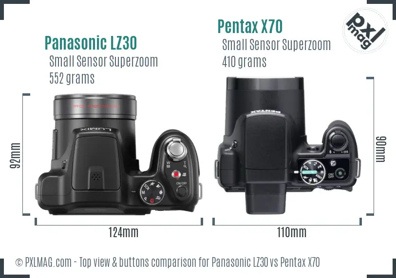 Panasonic LZ30 vs Pentax X70 top view buttons comparison
