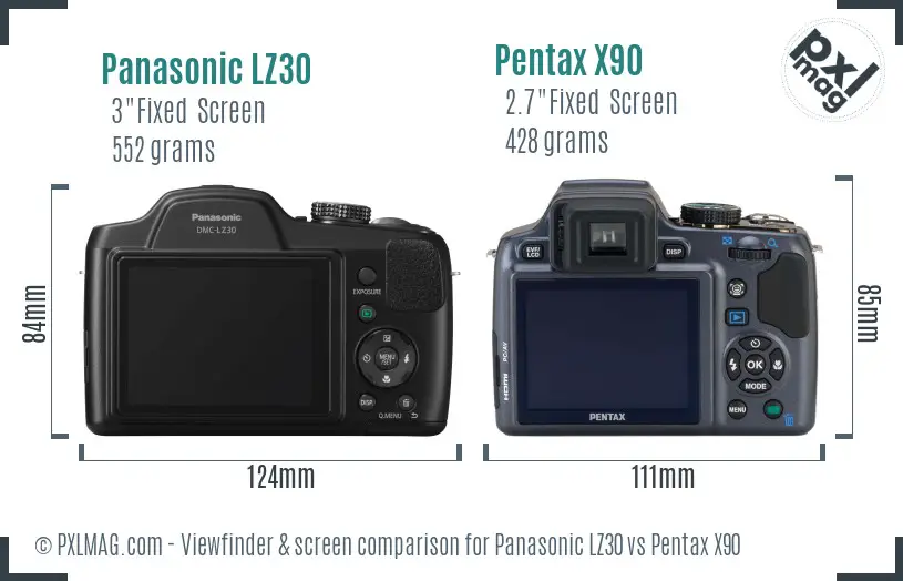 Panasonic LZ30 vs Pentax X90 Screen and Viewfinder comparison Panasonic LZ30 vs Pentax X90 Screen and Viewfinder comparison