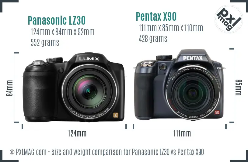 Panasonic LZ30 vs Pentax X90 size comparison Panasonic LZ30 vs Pentax X90 size comparison