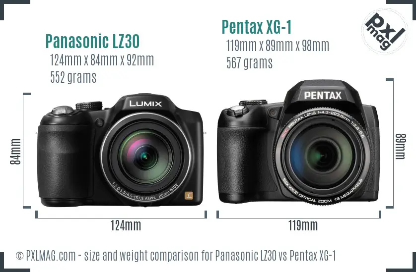 Panasonic LZ30 vs Pentax XG-1 size comparison