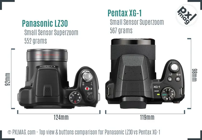 Panasonic LZ30 vs Pentax XG-1 top view buttons comparison