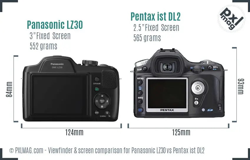 Panasonic LZ30 vs Pentax ist DL2 Screen and Viewfinder comparison