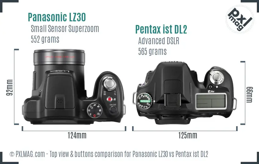 Panasonic LZ30 vs Pentax ist DL2 top view buttons comparison