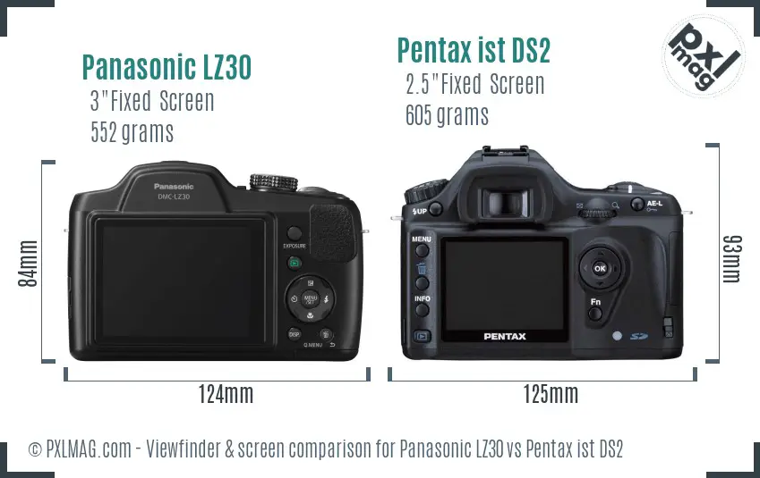 Panasonic LZ30 vs Pentax ist DS2 Screen and Viewfinder comparison
