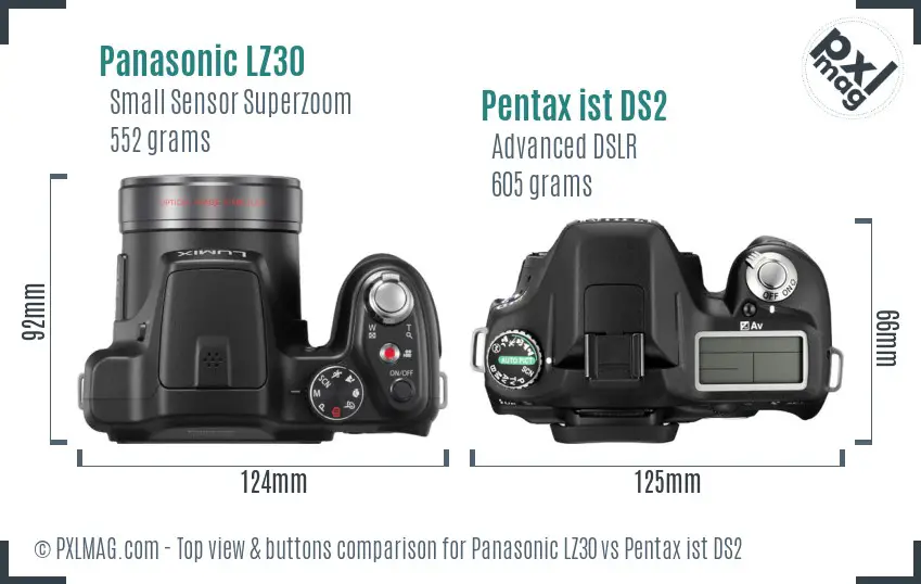 Panasonic LZ30 vs Pentax ist DS2 top view buttons comparison