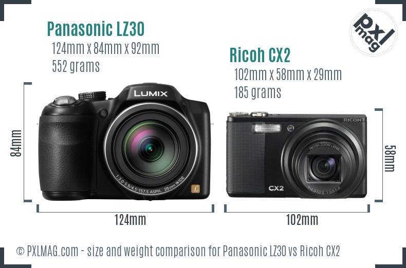 Panasonic LZ30 vs Ricoh CX2 size comparison Panasonic LZ30 vs Ricoh CX2 size comparison