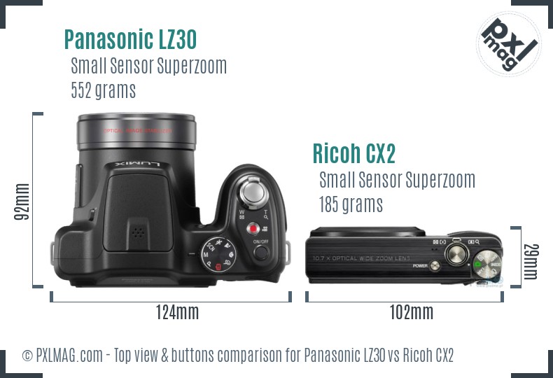Panasonic LZ30 vs Ricoh CX2 top view buttons comparison