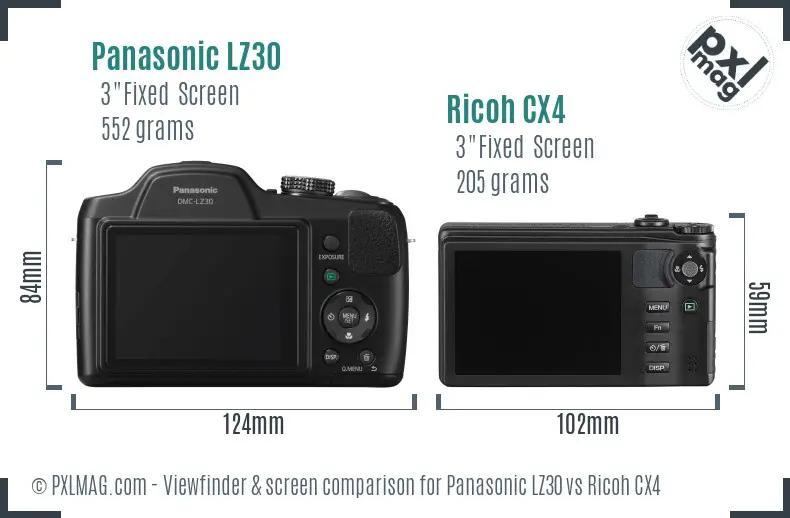 Panasonic LZ30 vs Ricoh CX4 Screen and Viewfinder comparison
