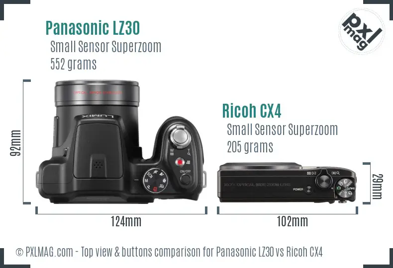 Panasonic LZ30 vs Ricoh CX4 top view buttons comparison