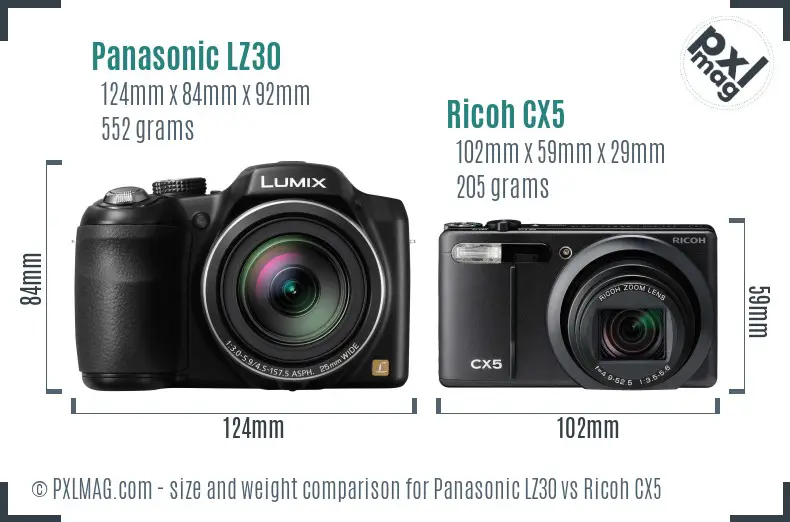 Panasonic LZ30 vs Ricoh CX5 size comparison