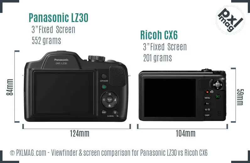Panasonic LZ30 vs Ricoh CX6 Screen and Viewfinder comparison