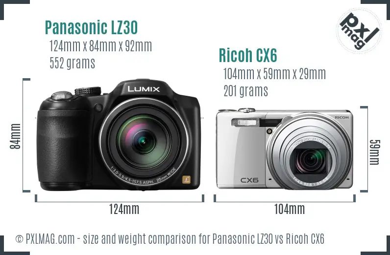 Panasonic LZ30 vs Ricoh CX6 size comparison