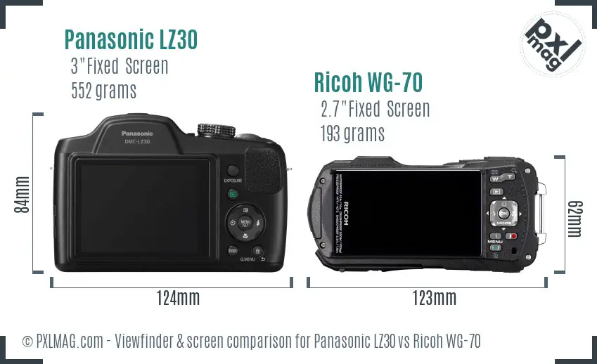 Panasonic LZ30 vs Ricoh WG-70 Screen and Viewfinder comparison