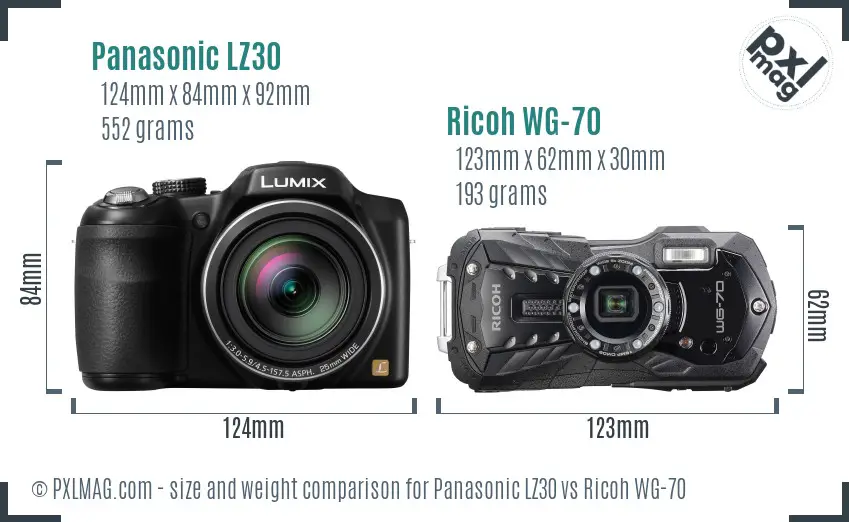 Panasonic LZ30 vs Ricoh WG-70 size comparison