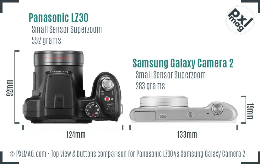 Panasonic LZ30 vs Samsung Galaxy Camera 2 top view buttons comparison