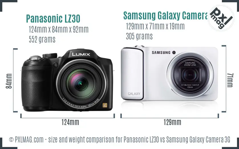 Panasonic LZ30 vs Samsung Galaxy Camera 3G size comparison