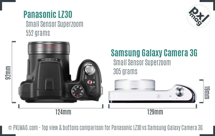 Panasonic LZ30 vs Samsung Galaxy Camera 3G top view buttons comparison