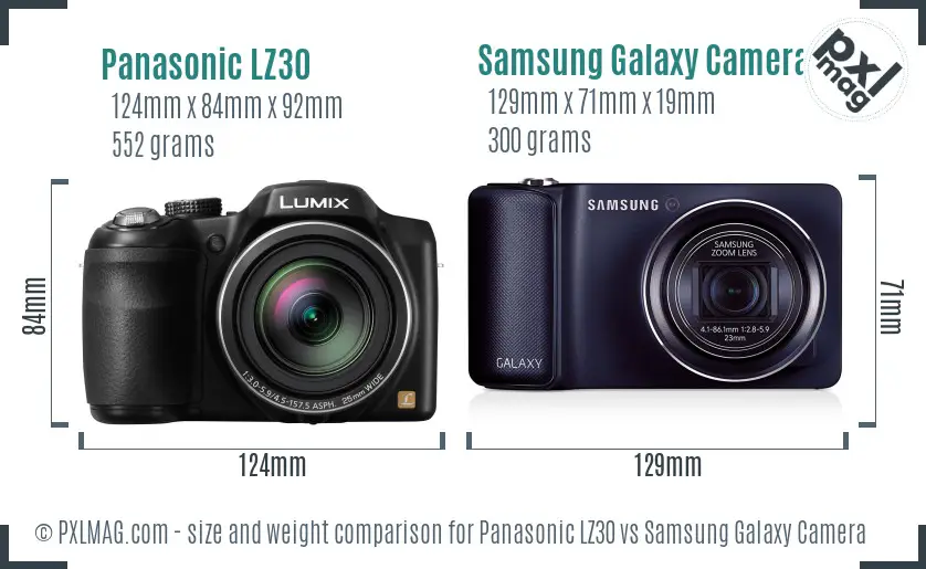 Panasonic LZ30 vs Samsung Galaxy Camera size comparison