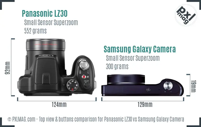 Panasonic LZ30 vs Samsung Galaxy Camera top view buttons comparison