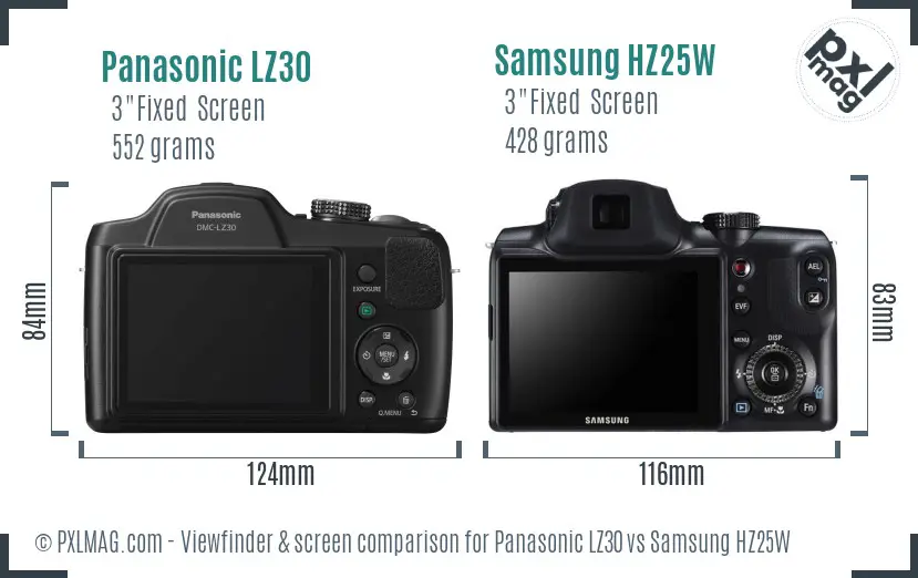 Panasonic LZ30 vs Samsung HZ25W Screen and Viewfinder comparison