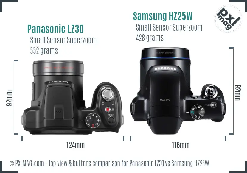 Panasonic LZ30 vs Samsung HZ25W top view buttons comparison