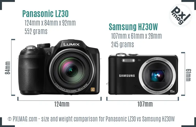 Panasonic LZ30 vs Samsung HZ30W size comparison