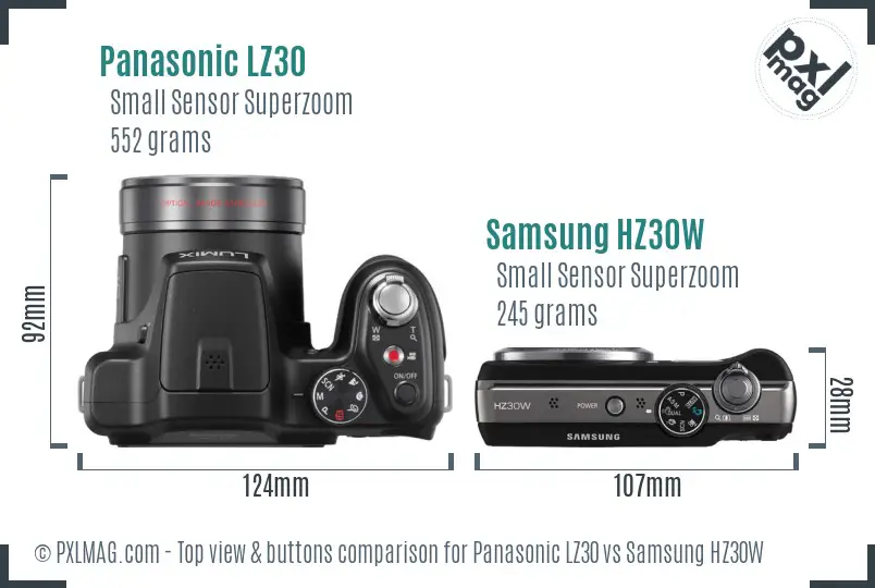 Panasonic LZ30 vs Samsung HZ30W top view buttons comparison