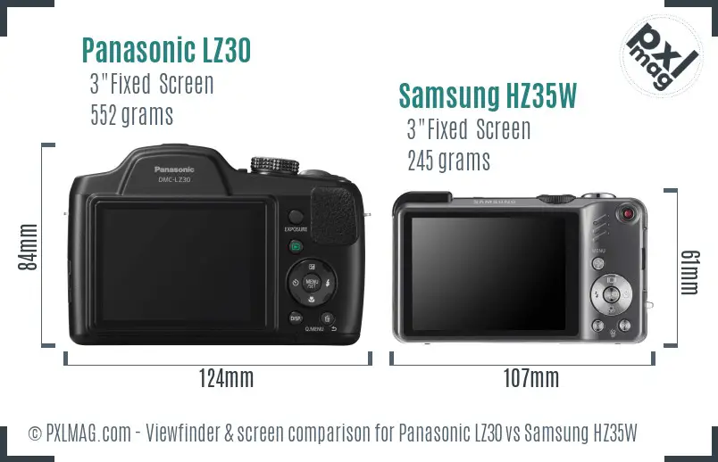 Panasonic LZ30 vs Samsung HZ35W Screen and Viewfinder comparison